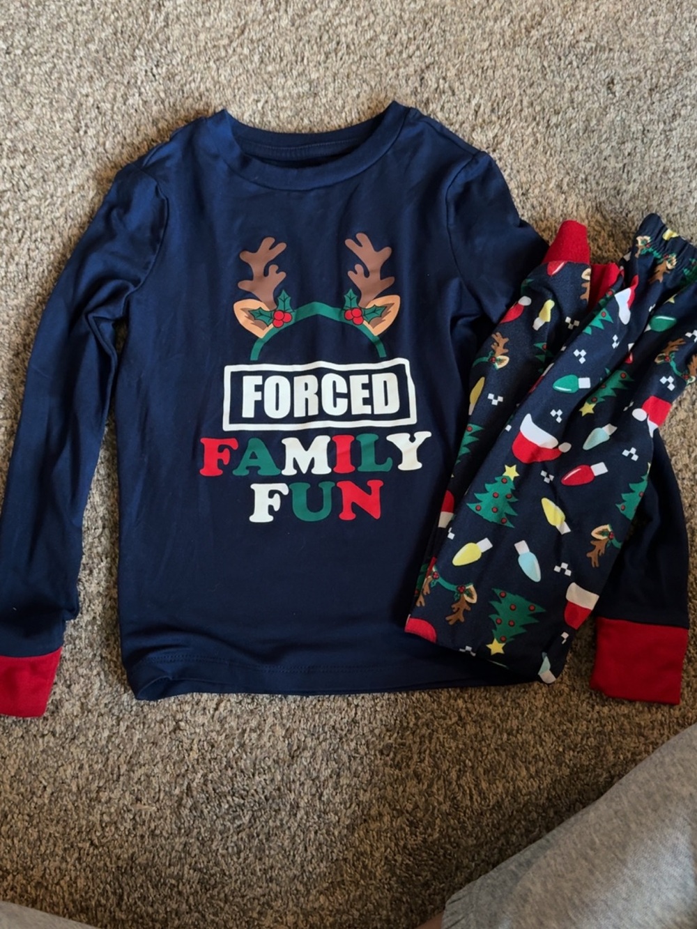 Two Holiday Time Navy Kids 'Forced Family Fun' Pajama Set with Red Accent